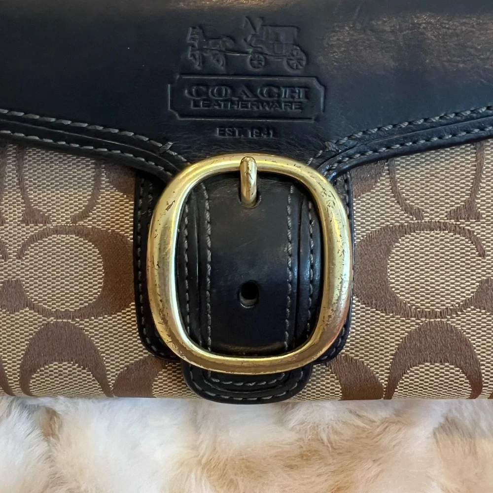 Coach Bleeker Signature Black Brown Leather Buckle Flap Clutch Wallet - Picture 11 of 11